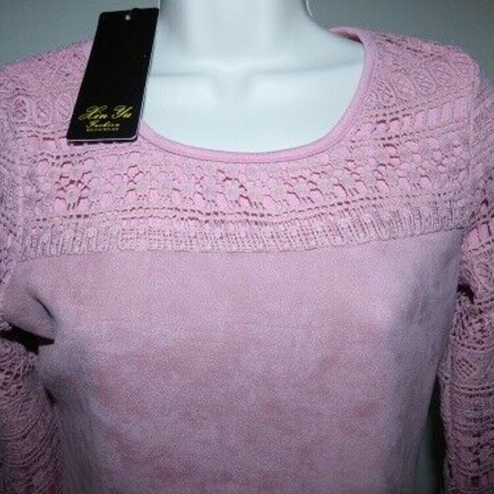 Kin Yu Pink Long sleeves Faux Suede dress/Top - Picture 2 of 5